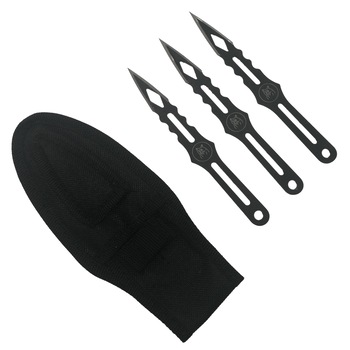 Set trei cutite de aruncat, Black Cat, otel inoxidabil, 13.5 cm, teaca inclusa Set trei cutite de aruncat, Black Cat, otel inoxidabil, 13.5 cm, teaca inclusa