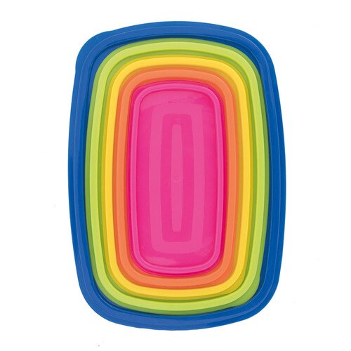 Set 5 boluri plastic, cu capac, model dreptunghiular, multicolor