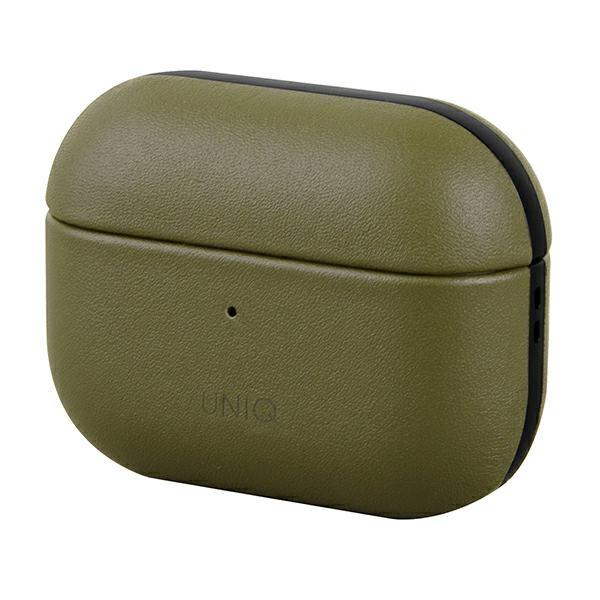 Husa de protectie pentru AirPods Pro, Uniq, Piele naturala, Verde masliniu