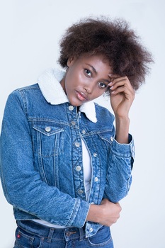 Big Star, Jacheta crop din denim cu captuseala din blana shearling sintetica, Albastru Big Star, Jacheta crop din denim cu captuseala din blana shearling sintetica, Albastru