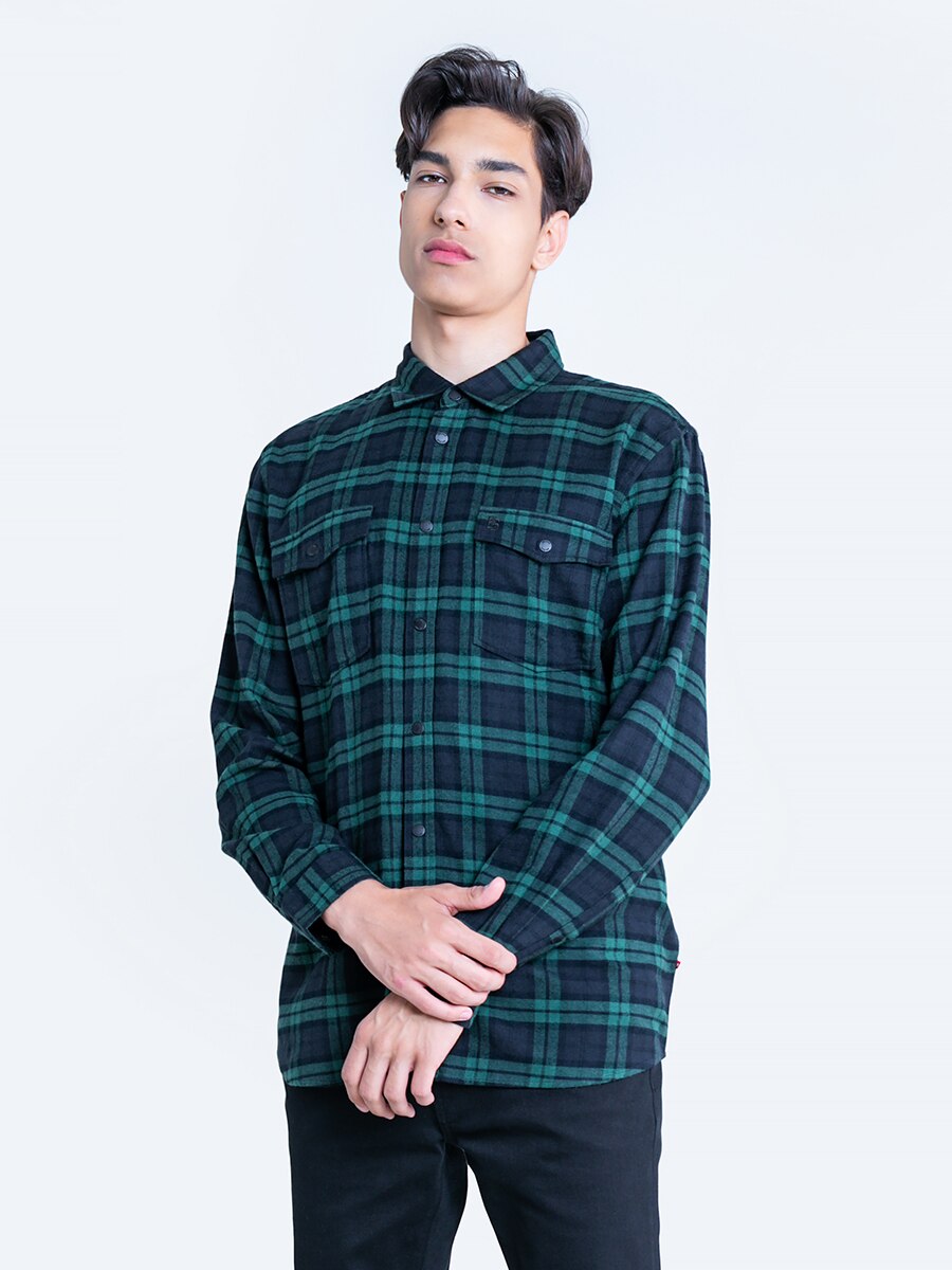 Big Star, Camasa din bumbac cu model in carouri si buzunare cu clapa, Albastru/Verde persan