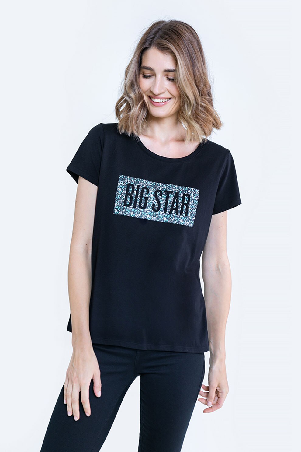 Big Star, Tricou din bumbac organic cu imprimeu logo, Negru