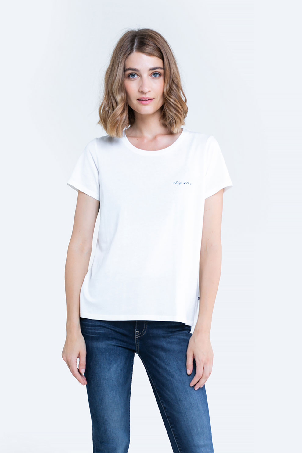 Big Star, Tricou din bumbac organic cu detaliu logo, Alb