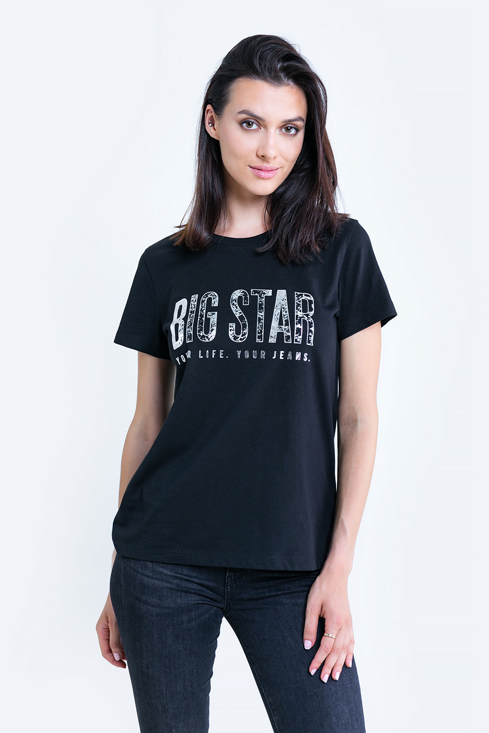 Big Star, Tricou din bumbac organic cu logo supradimensionat Dorothy, Negru