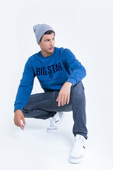 Big Star, Bluza sport din bumbac organic cu imprimeu logo, Albastru royal Big Star, Bluza sport din bumbac organic cu imprimeu logo, Albastru royal