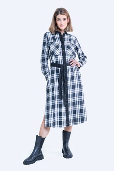 Big Star, Rochie midi din bumbac cu model in carouri, Alb/Albastru inchis Big Star, Rochie midi din bumbac cu model in carouri, Alb/Albastru inchis