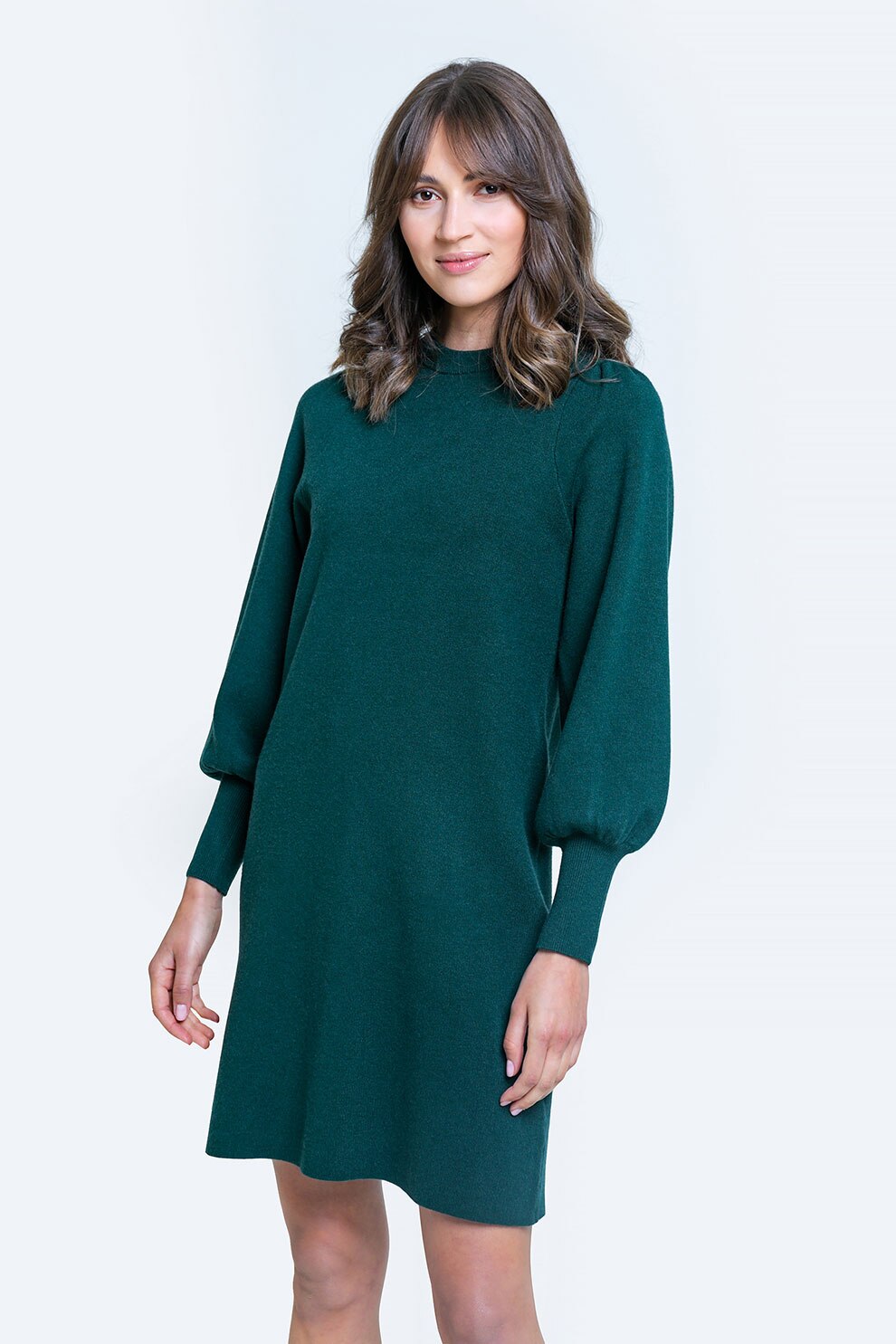 Big Star, Rochie scurta evazata cu decolteu la baza gatului, Verde