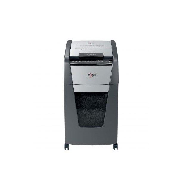 Distrugator documente automat REXEL OPTIMUM 300X, P4, cross-cut (confeti), 300 coli, cos 60l, negru-gri