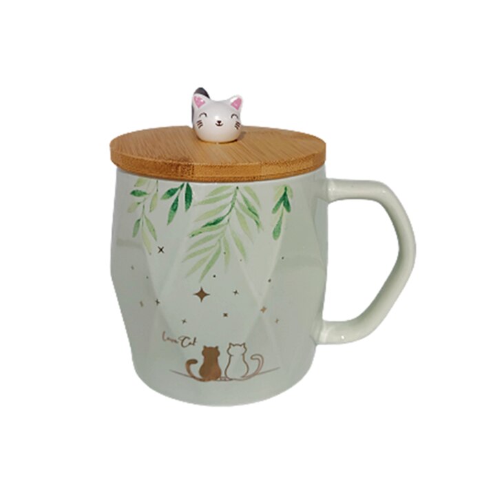 Cana pisica 3D Lovers 350ml, Ceramica, Multicolora, Capac bambus