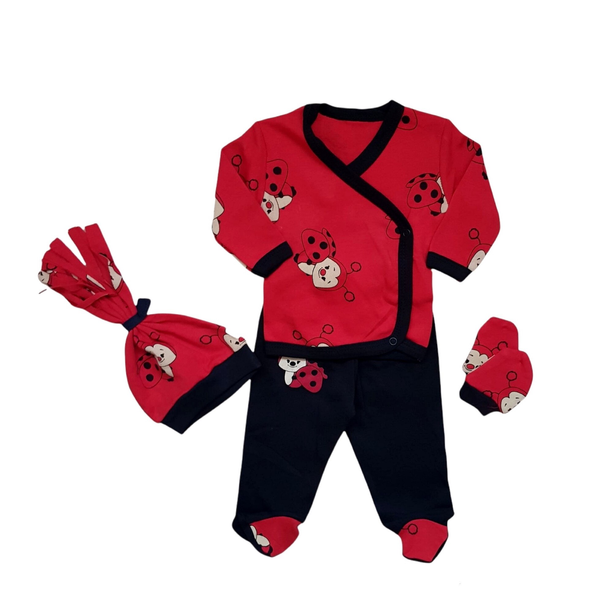 Compleu nou-nascut 4 piese fetite, Buburuze, varsta 0-2 luni, 56 cm, Rosu