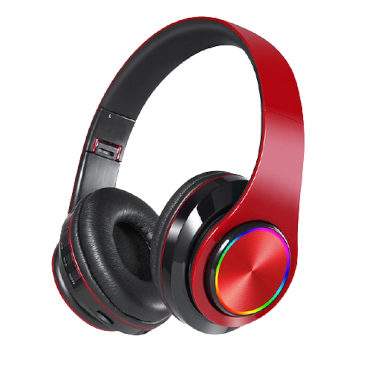 DacEnergy on ear fejhallgató, vezeték nélküli, Bluetooth 5.0 / MP3 kártya, beépíthető, HI-FI hang, kihangosító hívás, ergonómikus kialakítás, piros / fekete