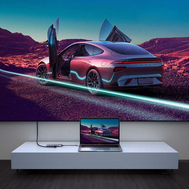 Мултифункционален USB Type C HUB 6 в 1, Ugreen, 2x USB 3.2 / HDMI 4K 60Hz / SD и TF четец на карти памет / USB Type C PD 100W, Сив