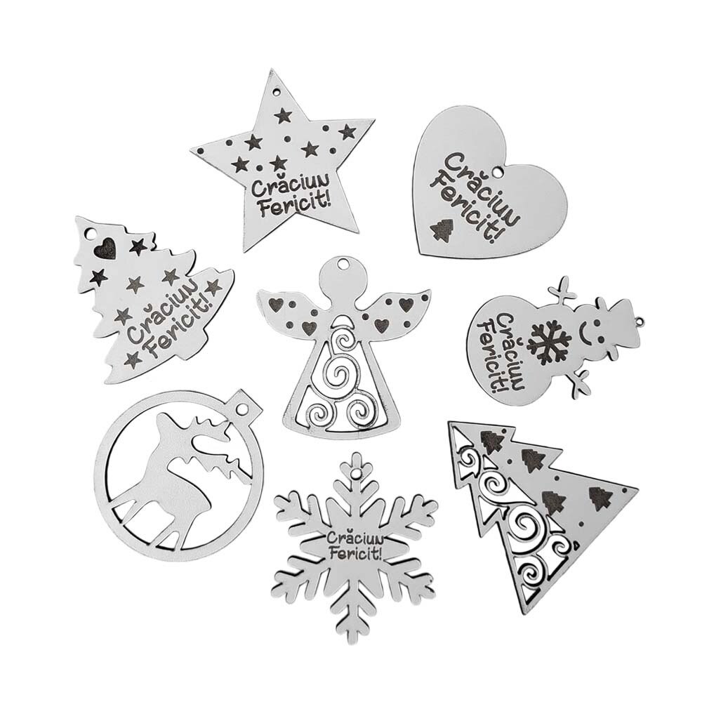 Set 8 Decoratiuni de Craciun din Lemn 7 cm