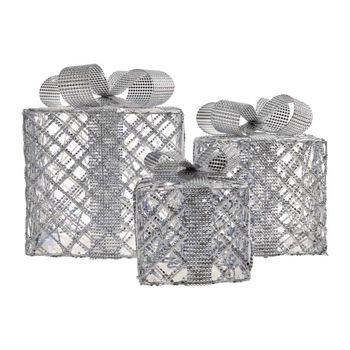 Set de 3 Cutii Cadouri 25, 20, 15cm, Argintiu, Metal, Decoratiune Craciun, Emos, Alimentare la Priza, 72 LED 1.35W, Lumina Calda Set de 3 Cutii Cadouri 25, 20, 15cm, Argintiu, Metal, Decoratiune Craciun, Emos, Alimentare la Priza, 72 LED 1.35W, Lumina Calda
