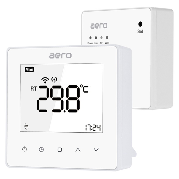 Termostat AERO TP608RFW Wi-Fi, Wireless, pentru Centrala Termica, Smart, Programabil, Alexa, Google, Aplicatie Tuya, Smart Life, Alb