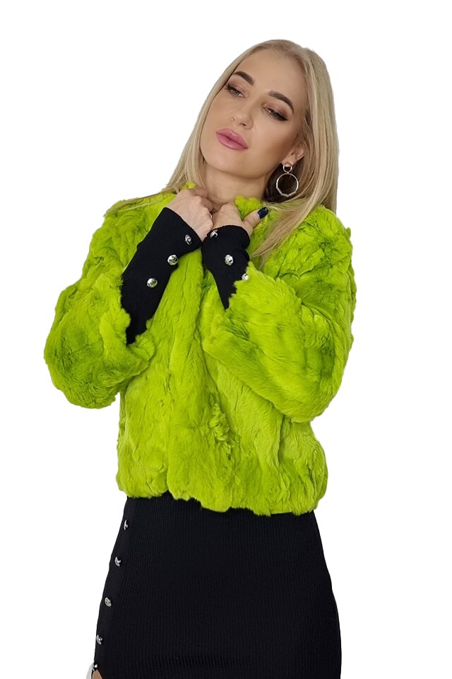 Jacheta Gosep scurta din blana naturala de iepure, Verde