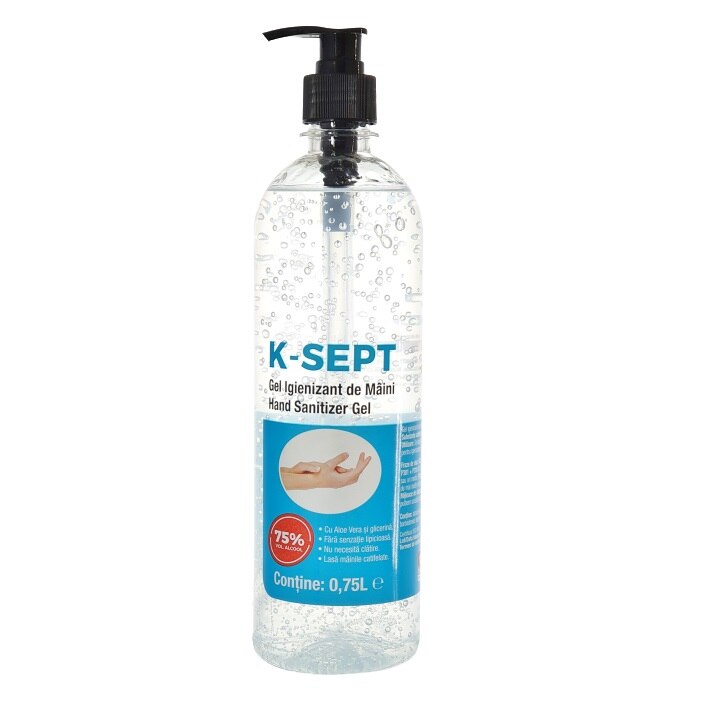 Gel dezinfectant pentru maini cu 75% alcool, efect antibacterian, 750 ml