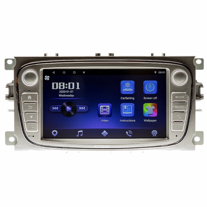 Navigatie AUTONAV ECO Android GPS Dedicata Ford Focus 2/ C-MAX/ S-MAX/ Galaxy/ Fusion/ Fiesta/ Kuga, 16GB Stocare, 1GB DDR3 RAM, Display 7", WiFi, 2 x USB, Bluetooth, Quad-Core 4 x 1.3GHz, 4 x 50W Audio, Model Rounded