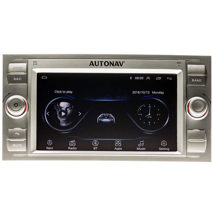 Navigatie AUTONAV Android GPS Dedicata Ford Focus 2/ C-MAX/ S-MAX/ Galaxy/ Fusion/ Fiesta/ Kuga, 64GB Stocare, 2GB RAM, Display 7", WiFi, 2 x USB, Bluetooth, Quad-Core 4 x 1.8GHz, 4 x 50W Audio