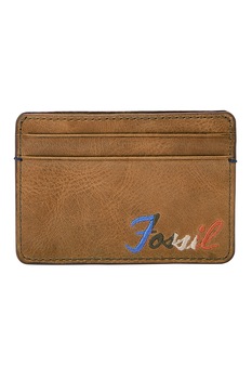 Fossil, Portcart de piele cu logo Broson, Maro camel Fossil, Portcart de piele cu logo Broson, Maro camel