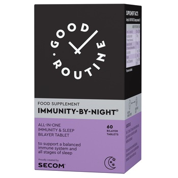Supliment alimentar Immunity-By-Night cu Vitamina C, D3 si melatonina, 60 comprimate, Good Routine by Secom Supliment alimentar Immunity-By-Night cu Vitamina C, D3 si melatonina, 60 comprimate, Good Routine by Secom