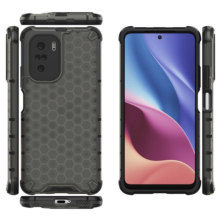 Husa Hurtel, Honeycomb Case, Poliuretan, Policarbonat, compatibila cu Xiaomi Redmi K40 Pro+/K40 Pro/K40/Poco F3, Negru