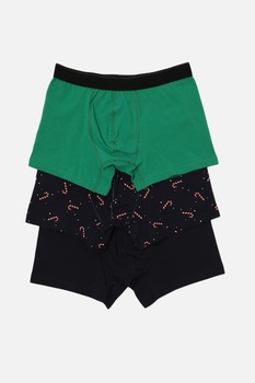 Trendyol, Set de boxeri din amestec de bumbac - 3 perechi, Verde/Negru Trendyol, Set de boxeri din amestec de bumbac - 3 perechi, Verde/Negru