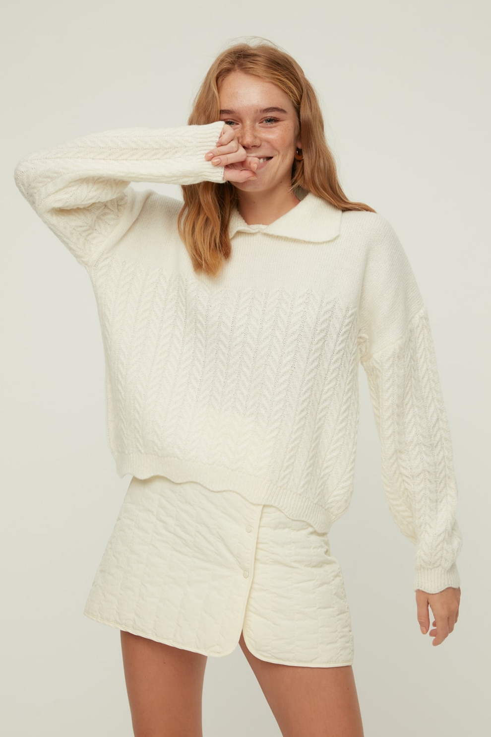 Trendyol, Pulover uni cu guler, Crem