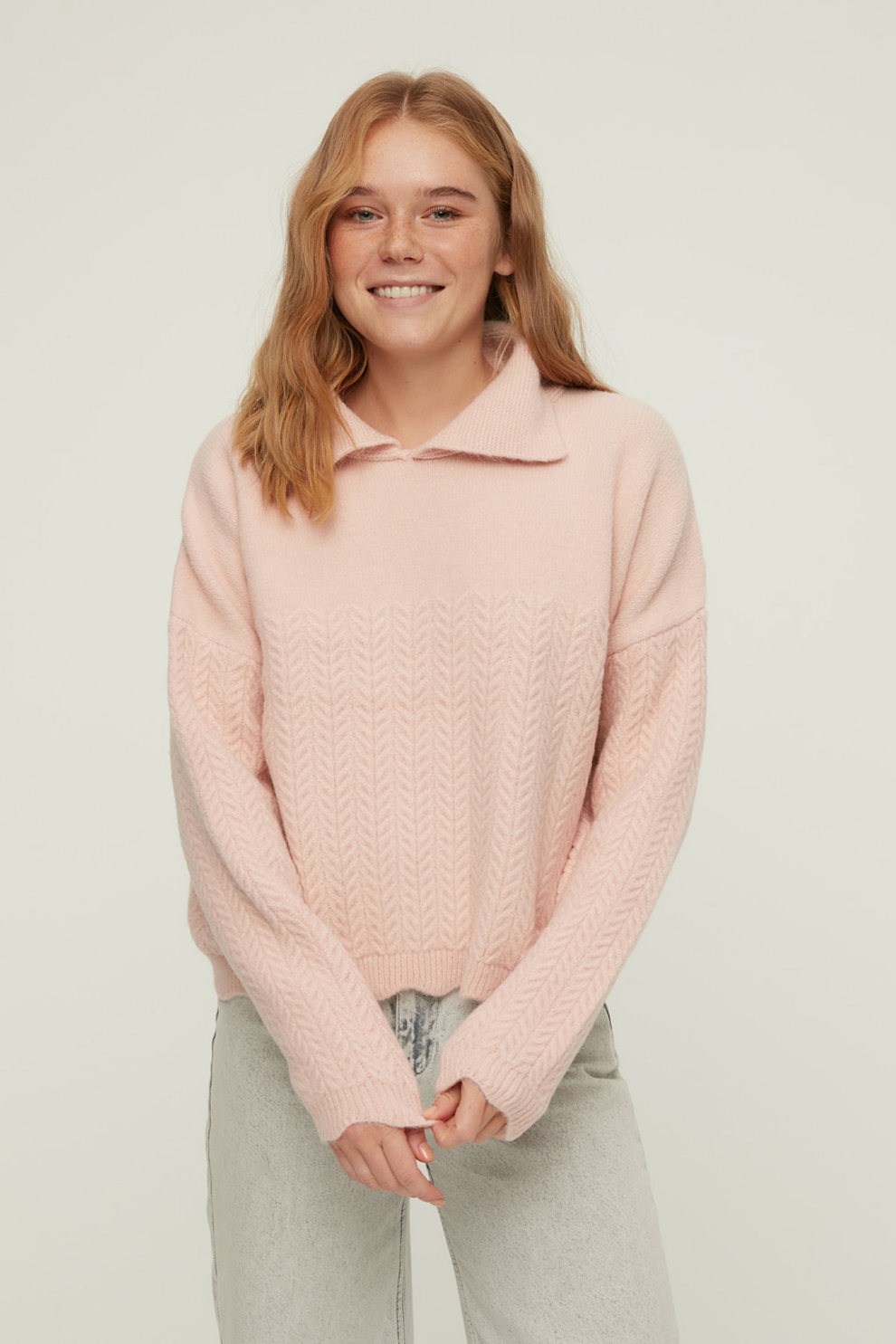 Trendyol, Pulover uni cu guler, Roz prafuit