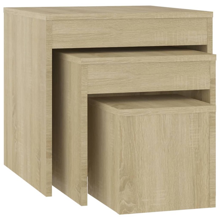 Set masute suprapuse vidaXL, 3 buc., stejar sonoma, PAL, 45 x 45 x 45 cm, 16.86 kg 808597