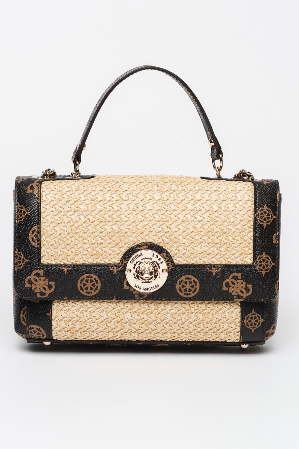 Guess, Geanta crossbody cu insertii de rafie Always, Bej, Negru