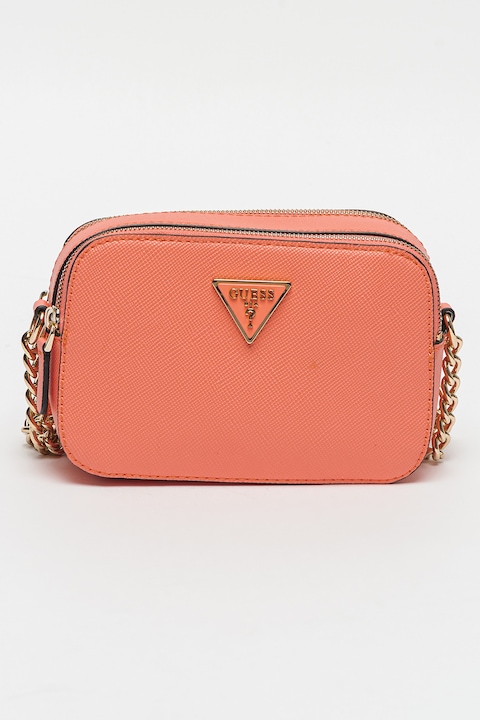 GUESS, Чанта Noelle от еко кожа с релеф Сафиано, Розова сьомга