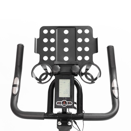 Bicicleta spinning magnetica TECHFIT SBK3000, Sistem inertie volanta 18 Kg, Greutate utilizator 120 Kg, Bluetooth, FITSHOW, Suport telefon/tableta, Suport sticla, Roti transport