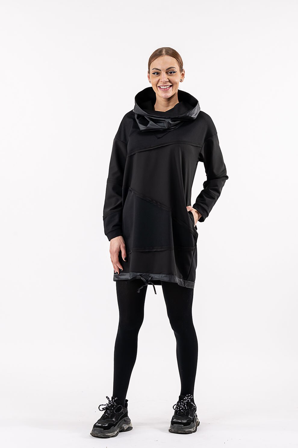 Antonia M, Rochie cu croiala dreapta si guler sal, Negru