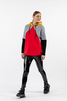 Antonia M, Hanorac cu snur de ajustare si maneci cazute, Rosu/Negru/Gri Antonia M, Hanorac cu snur de ajustare si maneci cazute, Rosu/Negru/Gri