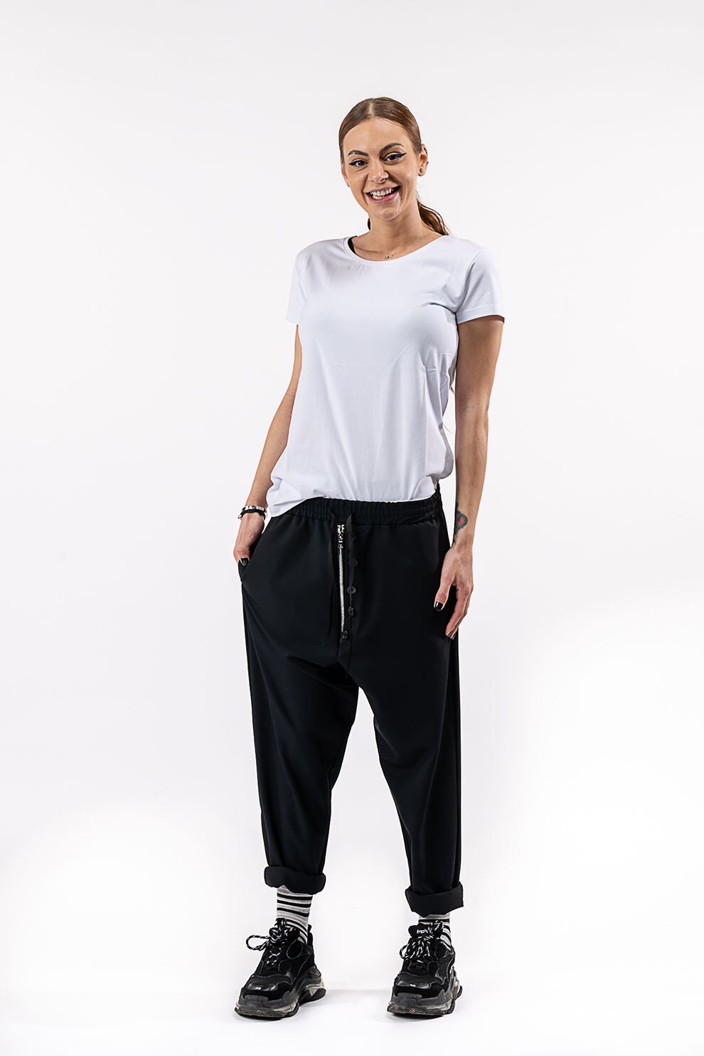 Antonia M, Pantaloni jogger cu slit cu fermoar, Negru