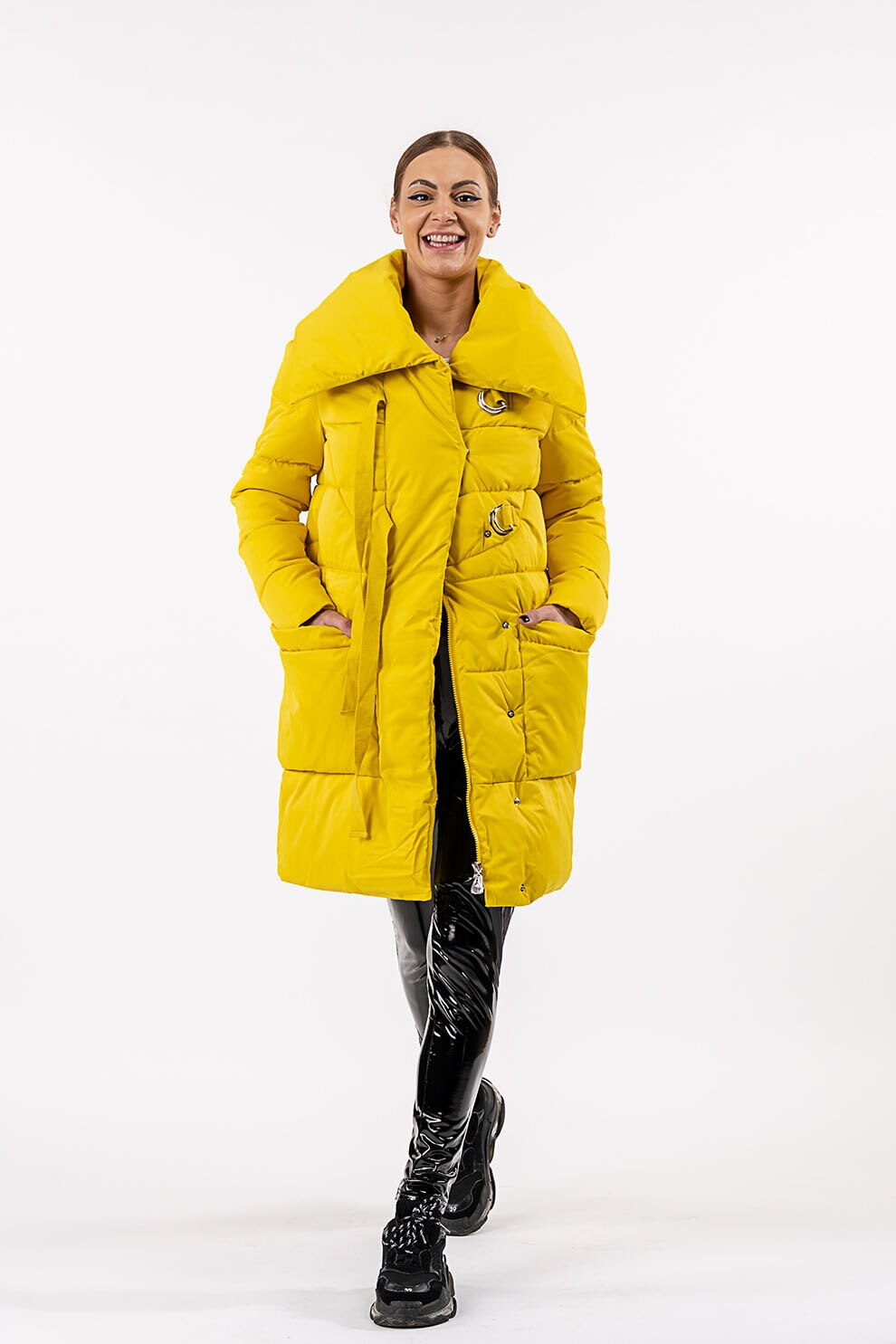 Antonia M, Geaca lunga cu vatelina si aspect matlasat, Galben