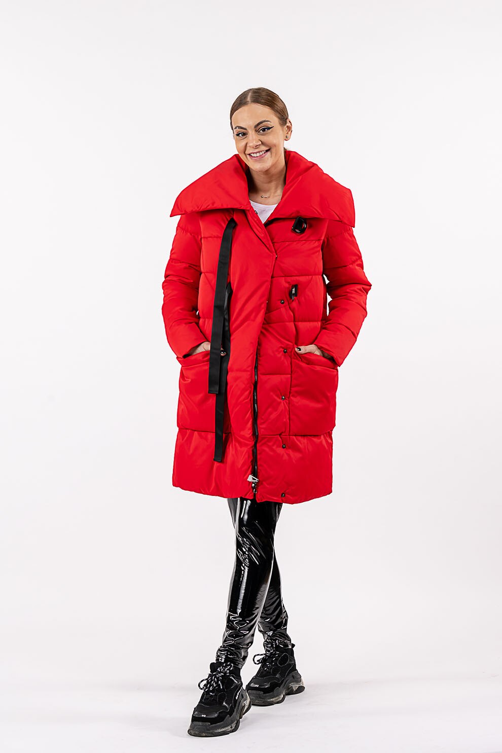 Antonia M, Geaca lunga cu vatelina si aspect matlasat, Rosu