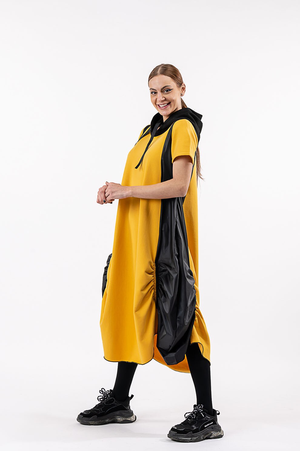 Antonia M, Rochie midi cu aspect contrastant, Galben/Negru