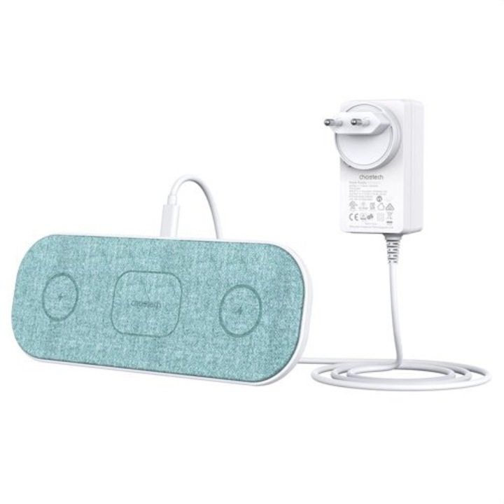 Incarcator fara fir Choetech 3in1 Qi 10W pentru telefon/casti AirPods 2/Pro + cablu USB tip C cu adaptor de retea Verde, T569-S