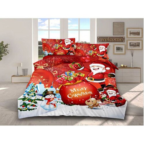 Set lenjerie de pat 2 persoane (180x200 cm) cu imprimeu de Craciun „Christmas Presents” (6 piese)