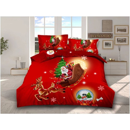 Set lenjerie de pat 2 persoane (180x200 cm) cu imprimeu de Craciun „Santa is coming” (6 piese)