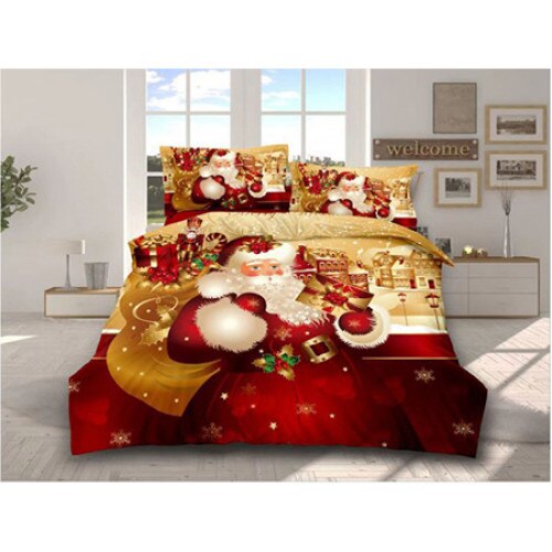 Set lenjerie de pat 2 persoane (180x200cm) cu imprimeu de Craciun „Santa Claus” (6 piese)