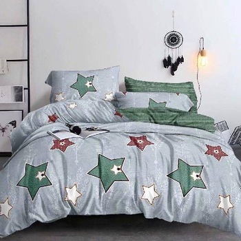 Lenjerie de pat dublu din Bumbac Satinat, 4 piese Syggy Stele Verde 235 x 240 Lenjerie de pat dublu din Bumbac Satinat, 4 piese Syggy Stele Verde 235 x 240