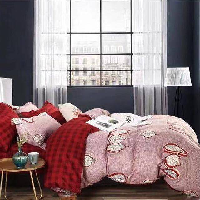 Lenjerie de pat dublu din Bumbac Satinat, 4 piese Syggy Red Pattern 235 x 240