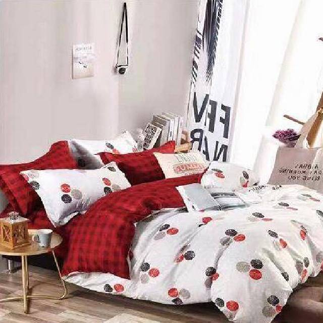 Lenjerie de pat dublu din Bumbac Satinat, 4 piese Syggy Red Dot 235 x 240