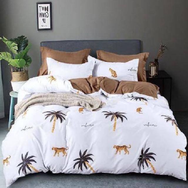 Lenjerie de pat dublu din Bumbac Satinat, 4 piese Syggy Palm 235 x 240