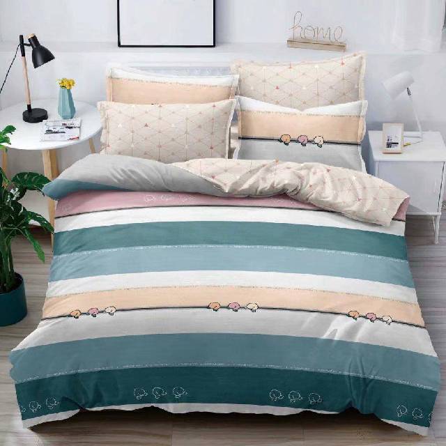 Lenjerie de pat dublu din Bumbac Satinat, 4 piese Syggy Multicolor Lines 235 x 240