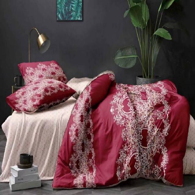 Lenjerie de pat dublu din Bumbac Satinat, 4 piese Syggy Motif 235 x 240