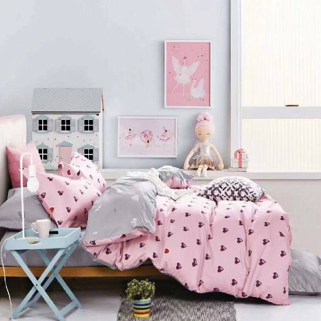 Lenjerie de pat dublu din Bumbac Satinat, 4 piese Syggy Inimi 235 x 240